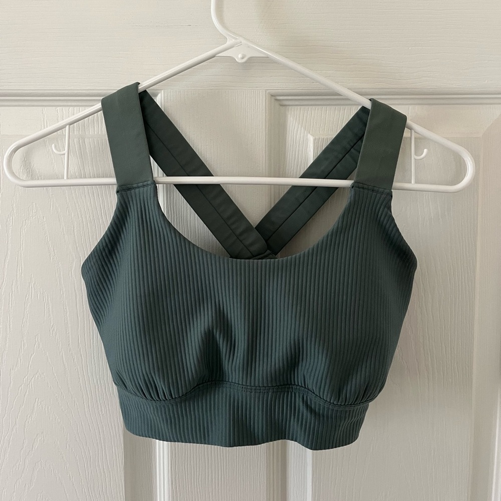 FLX Ribbed Cross-Back Sports Bra - Green
